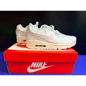 *NEW* Youth Nike Air Max 90 LTR (GS) WHITE / PINK (CD6864 121) Size 6Y (7.5-8 W)